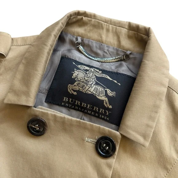 Burberry London Cropped Trench Jacket S Tan Cotton Italy Made Double Breasted - Picture 2 of 10